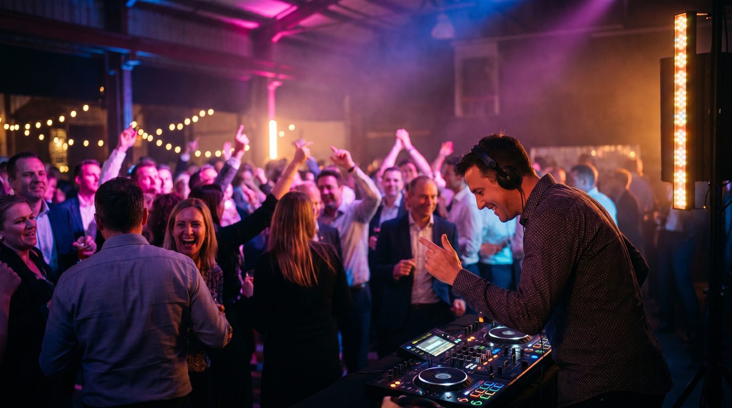 DJ working a packed dance floor